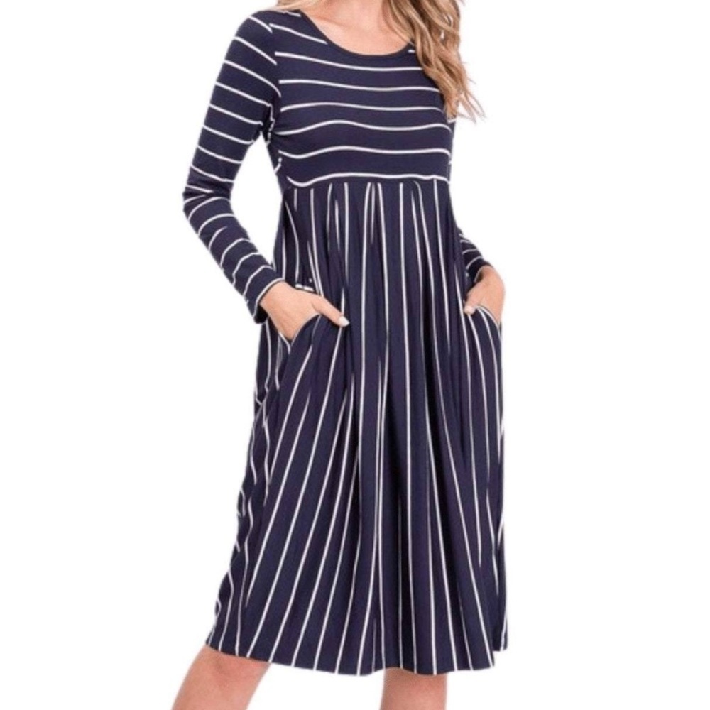 Anthropologie Ella Mara Maroon Striped Dress With Pockets Size Small